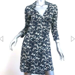Diane Von Furstenberg Justin Wrap Dress Navy Printed Silk Jersey Size 6